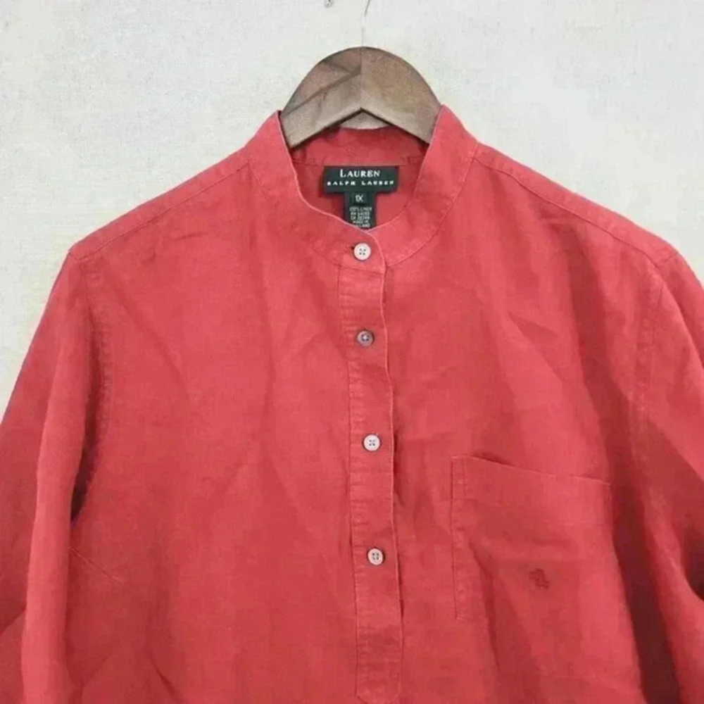 Lauren Ralph Lauren Women's 1X 100% Linen Mock‎ neck Long Sleeve Deep Red 660C - Picture 3 of 6